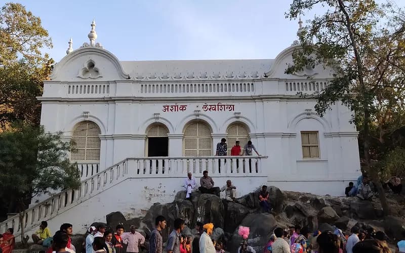 The pavilion sheltering Ashoka's major rock edict at Junagadh