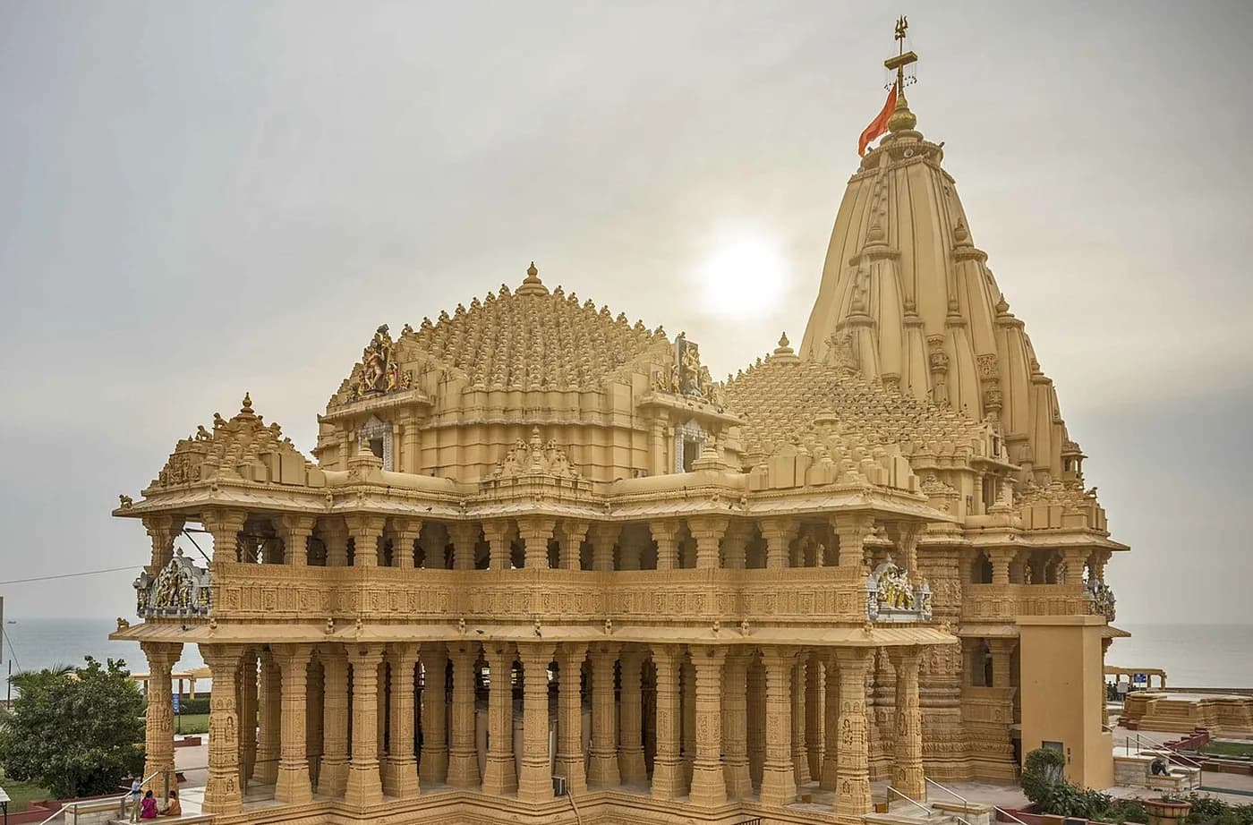 The Somnath Temple above the Arabian Sea at sunset